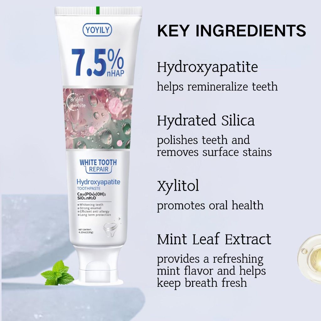 YOYILY - 7.5% Hydroxyapatite Toothpaste for Enamel Protection and Tooth Strengthening | Mint, 4.23 oz