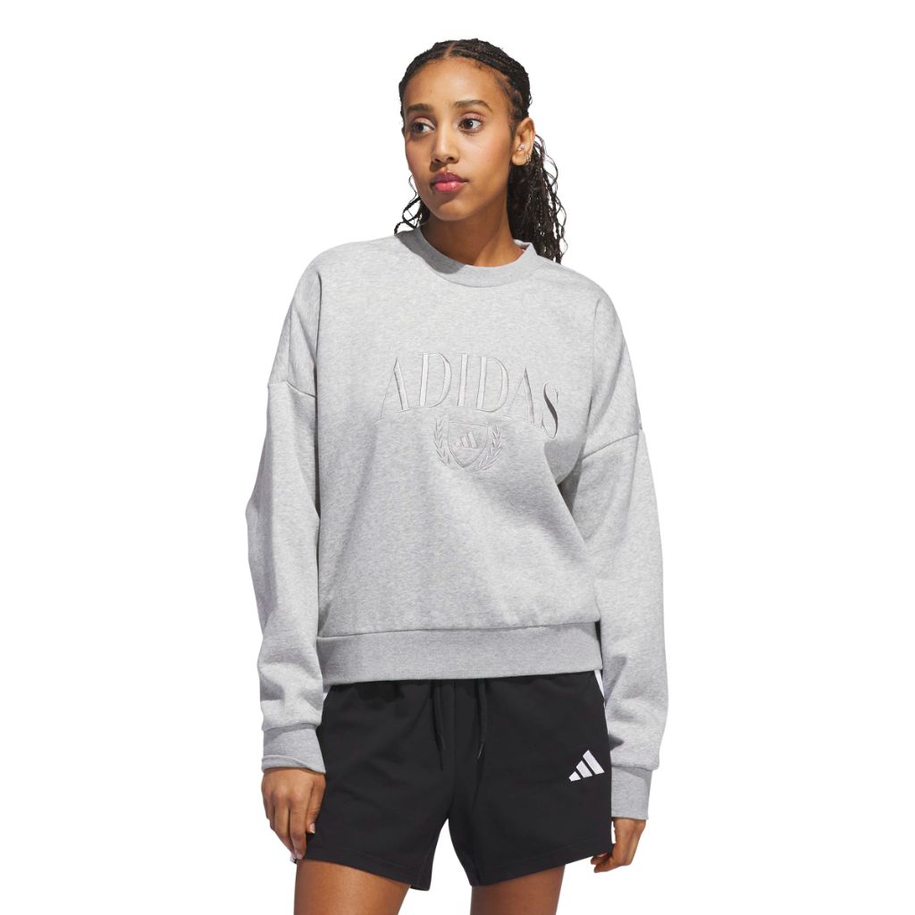 adidas Women's Cozy Holiday Graphic Sweatshirt - Gray Heather, Small