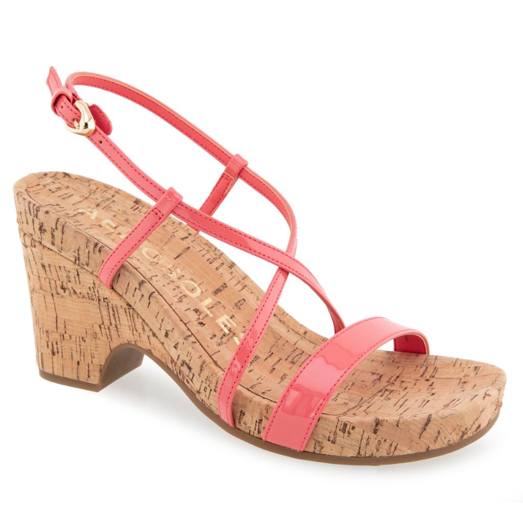 AerosolesWomen's Miles Strappy Wedge Sandal, Coral Patent Faux Leather W Cork, 8.5M