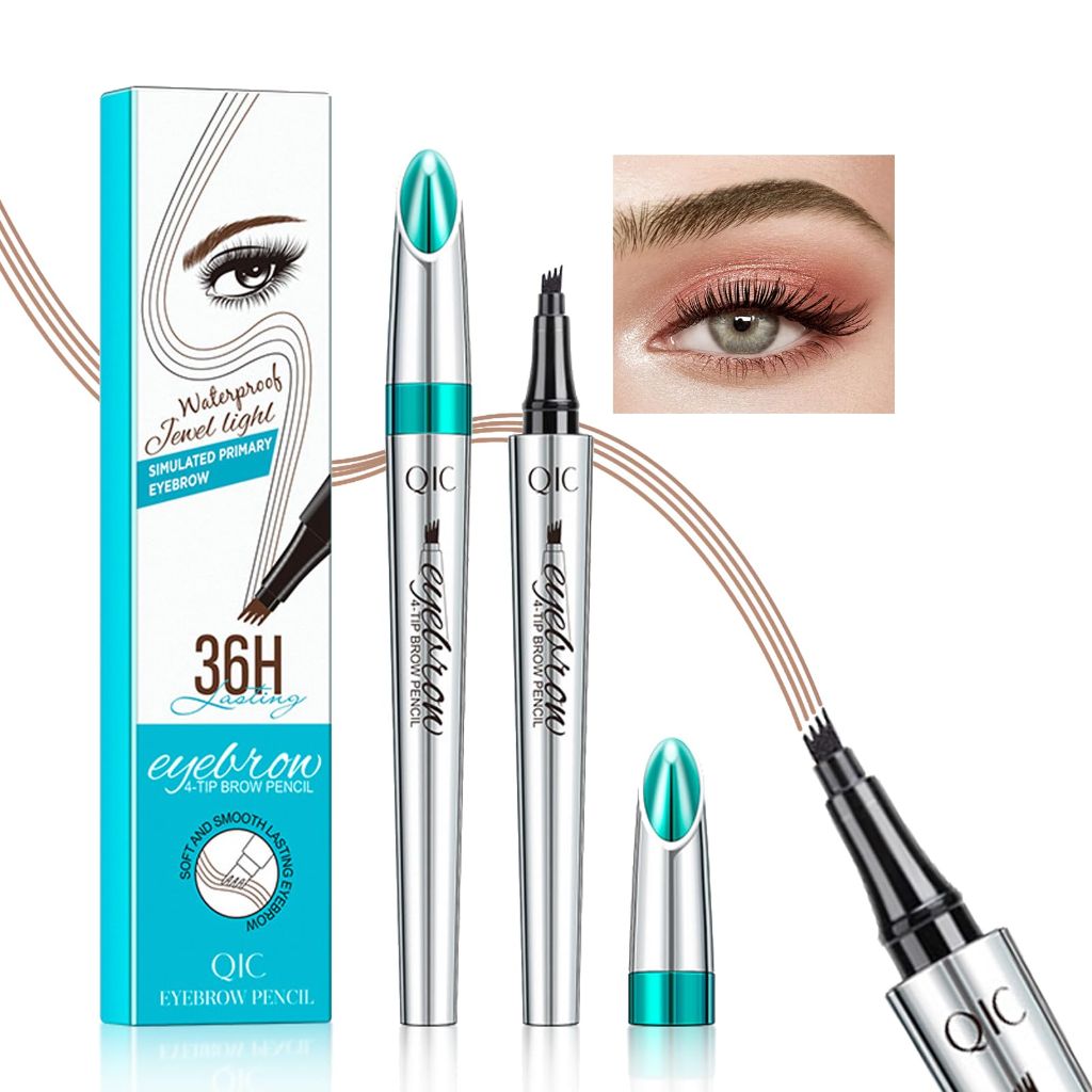 Microblading Eyebrow Pen, Eyebrow Pencil with Premium 4-Prong Micro-Fork Tip Applicator, Microblade Eyebrow Pen-Lift Your Brows Like Your Natural Brows, Stay on All Day, Smudge-Proof (Light Brown)