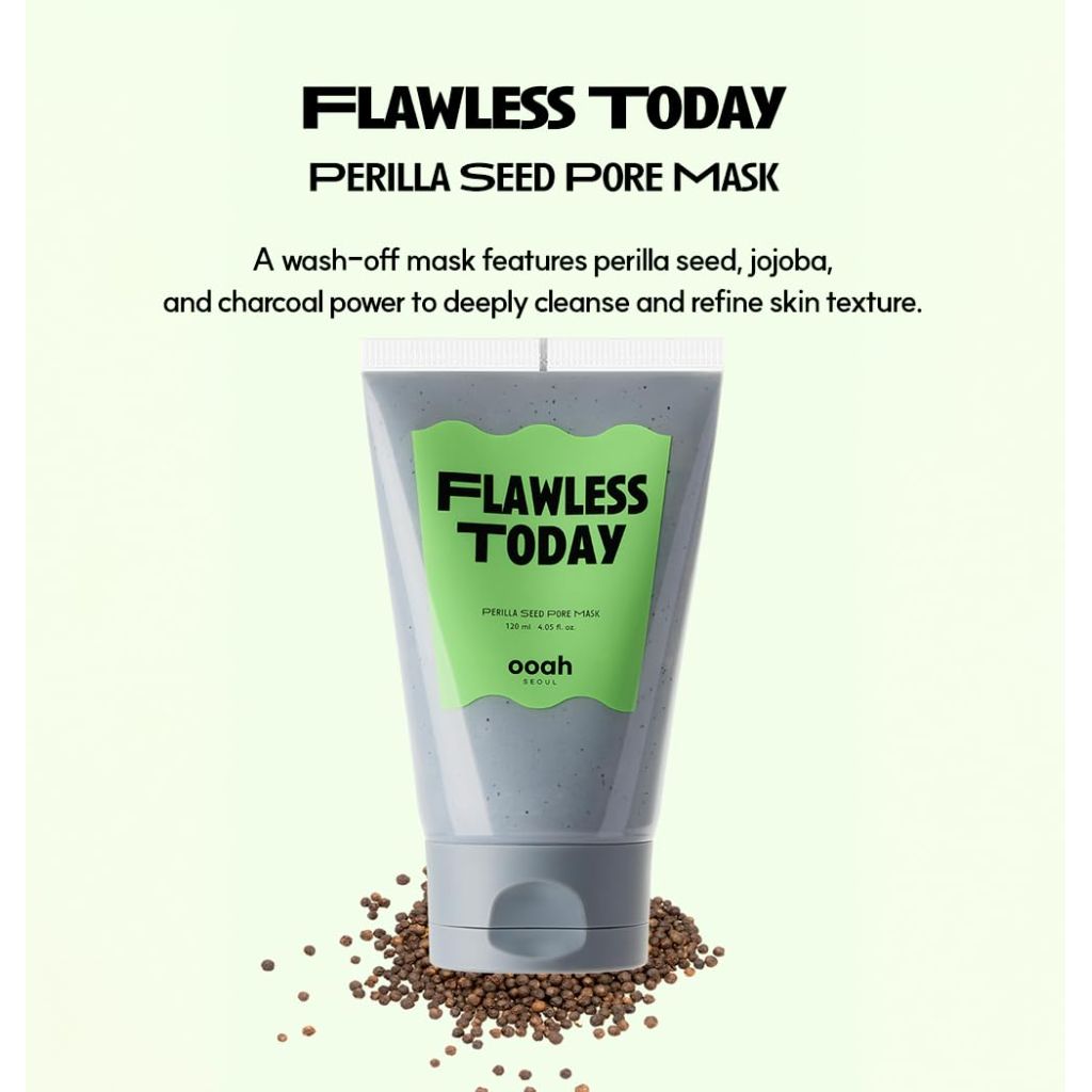 ooah seoul FLAWLESS TODAY Pore Refining Face Mask | Korean Skincare for Oily, Acne-Prone & Textured Skin | Charcoal & Perilla for Pore Tightening | 120ml 4.05fl.oz