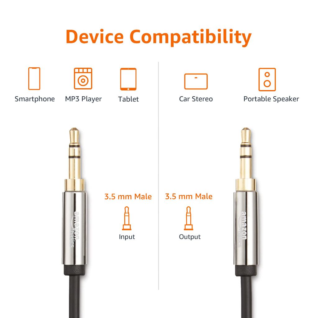 Amazon Basics 3.5mm Male-to-Male Stereo Audio Cable, 4 Foot, Black
