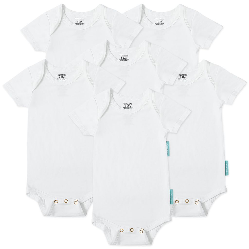 PurComfy Supersoft Short Sleeve Baby Bodysuits, Premium Bamboo Rayon Bodysuit Unisex Boy Girl (18-24m) 6 pack
