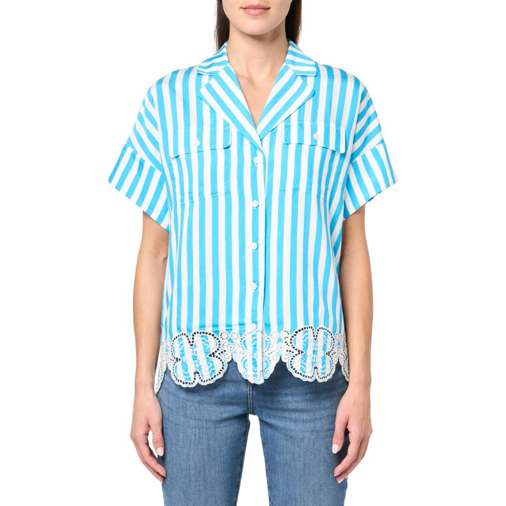 Trina Turk Gideon Top, Blue Grotto/Whitewash ,SZ  L