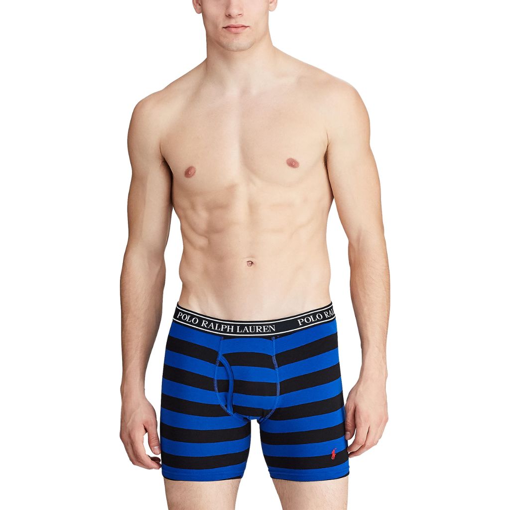 POLO RALPH LAUREN Men's Stretch Classic Fit Boxer Briefs, 3-Pack, White/Polo Black & Blue Saturn, X-Large