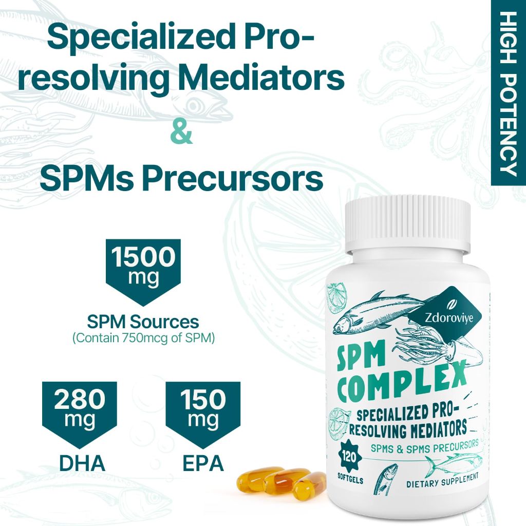 Zdoroviye SPM Supplement - Specialized Pro-Resolving Mediators and SPMs Precursors Complex for Balanced Immune Response, Brain, Tissue & Cellular - 120 Softgels (1 Bottle)