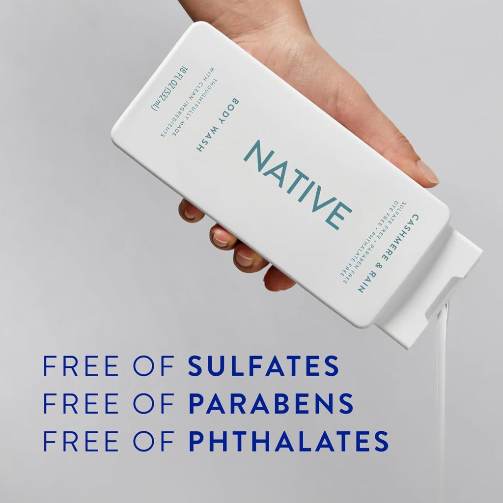 Native Body Wash with Naturally Derived Ingredients Sulfate, Paraben, & Dye Free - Cashmere & Rain 18oz, 2 Pack