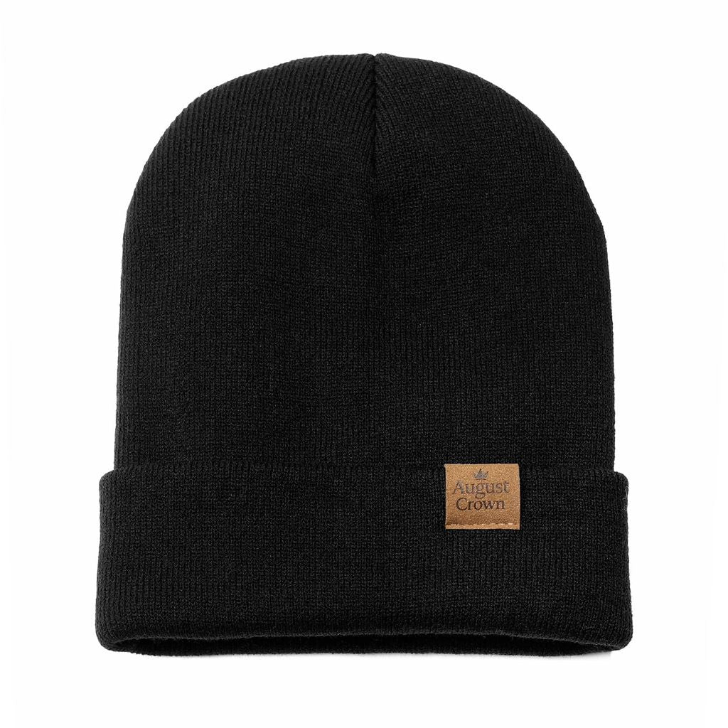 August Crown Women's Winter Knit Beanie with Faux Fur Pom Pom - Black