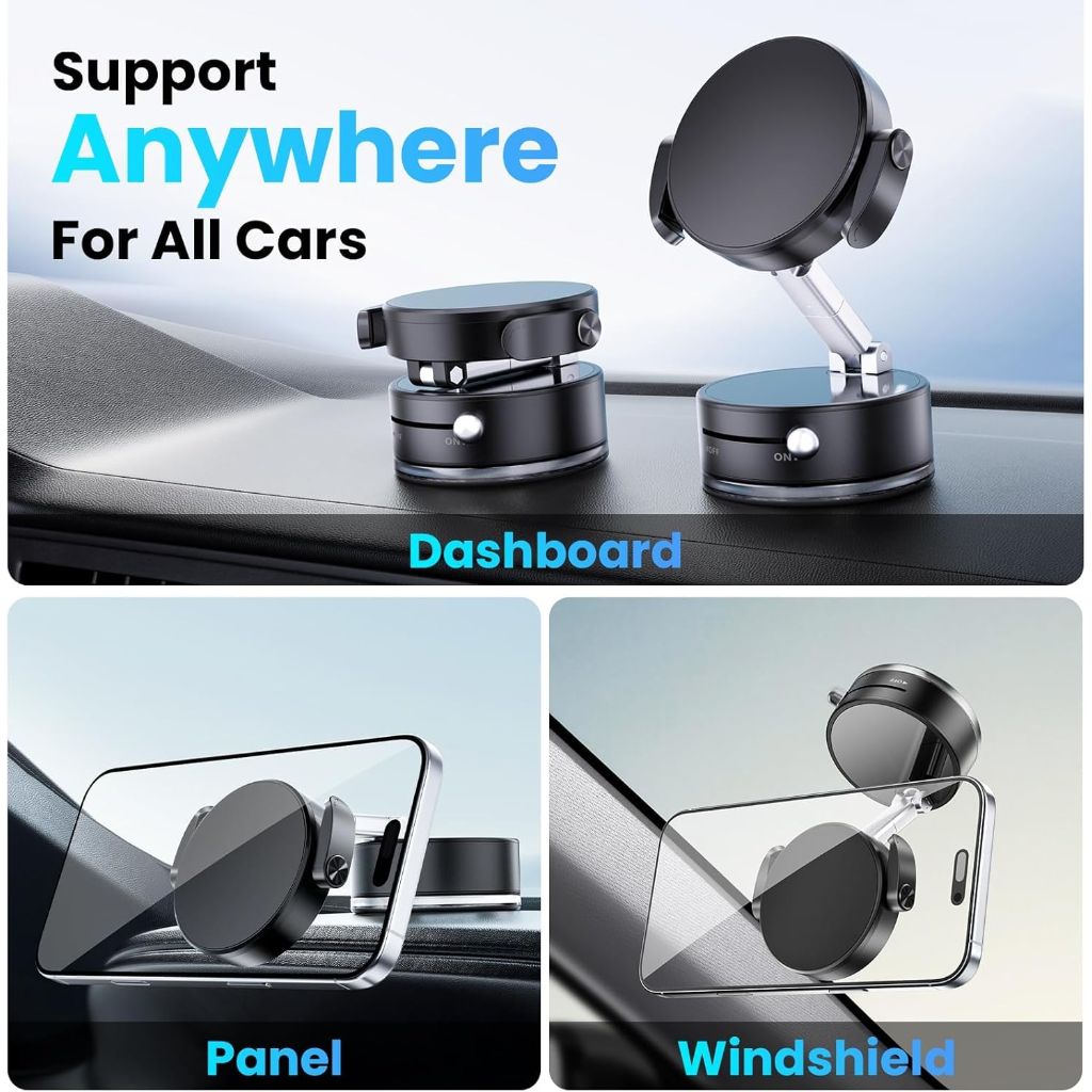Magnetic Car Phone Holder with Strong Suction Cup, Universal 360 Dashboard Cell Phone Mount for iPhone 16 Pro Max