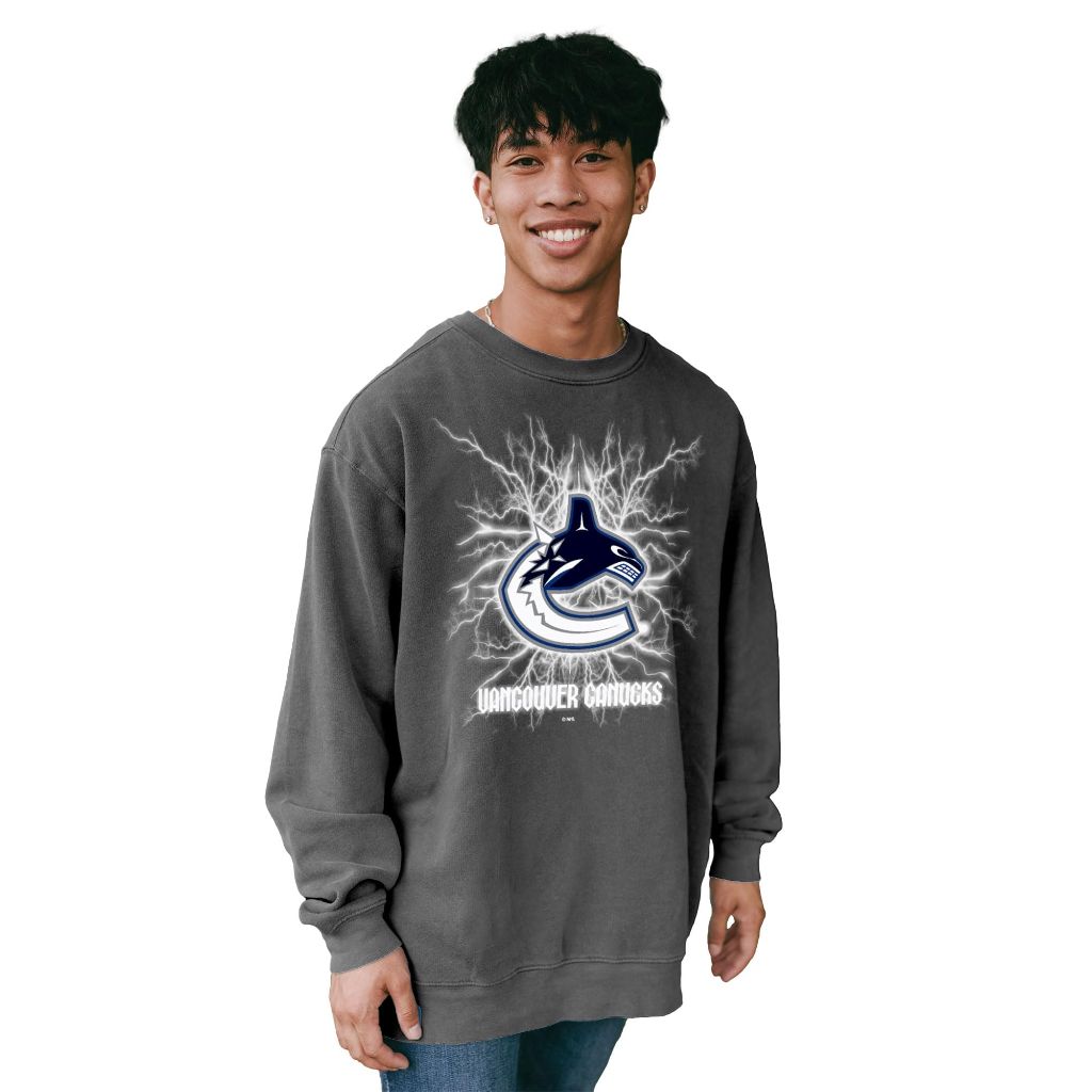 Vancouver Canucks NHL Officially Licensed Crewneck Sweatshirt Ringspun Electric Black, Small