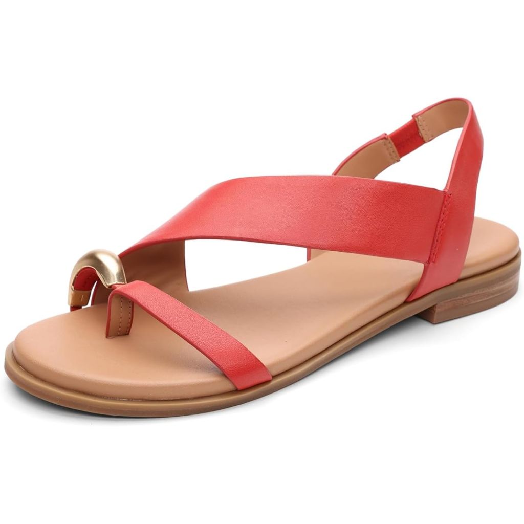 SZ 9, Sanctuary Women's Suave Toe Ring Flat Sandal, Coral Red