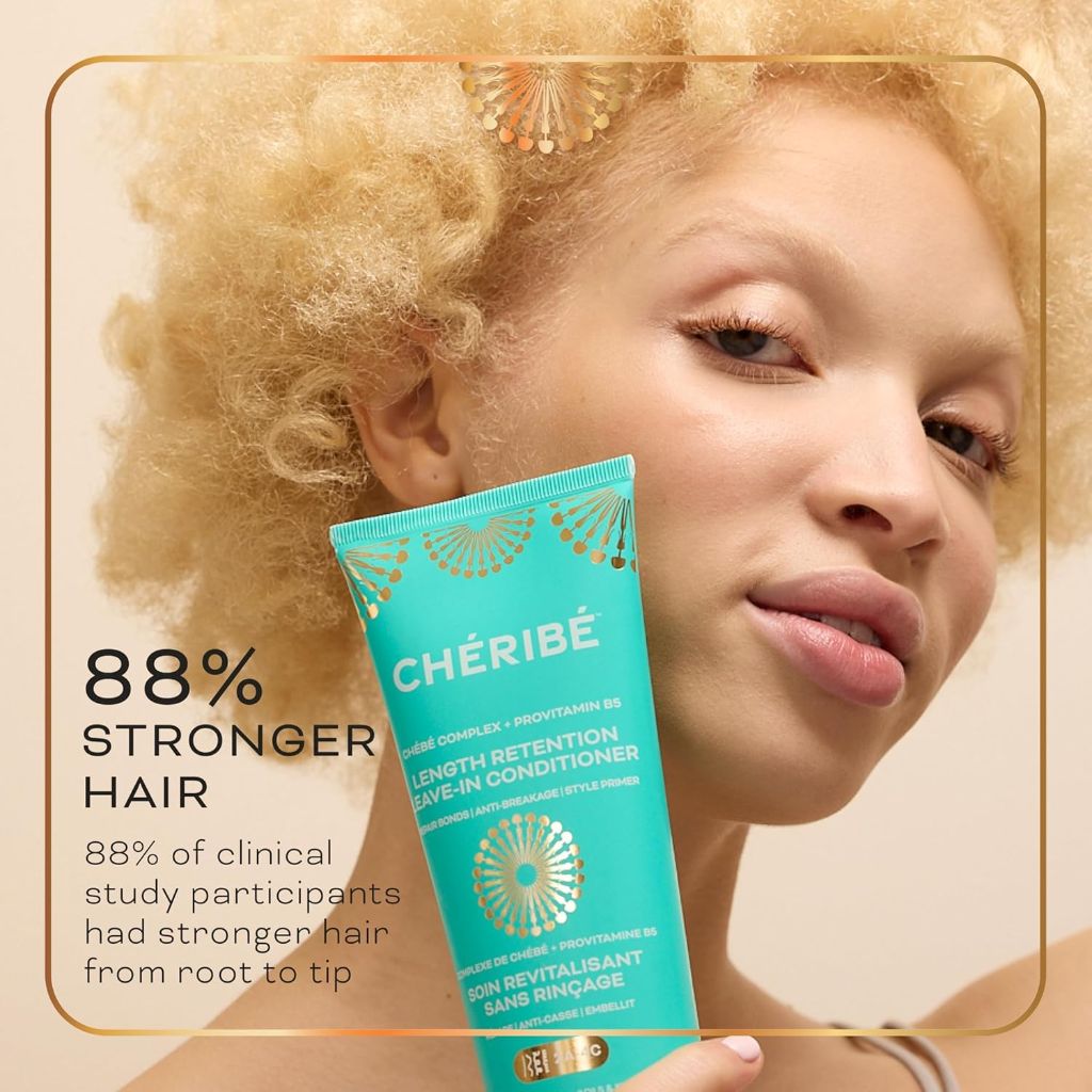 Chéribé Length Retention Leave-In Conditioner - 100% Chebe Complex + Provitamin B5, Anti-Breakage Strengthener, Heat Protectant, & Detangler for All Hair Textures 2A-4C & Porosities, 8 fl oz