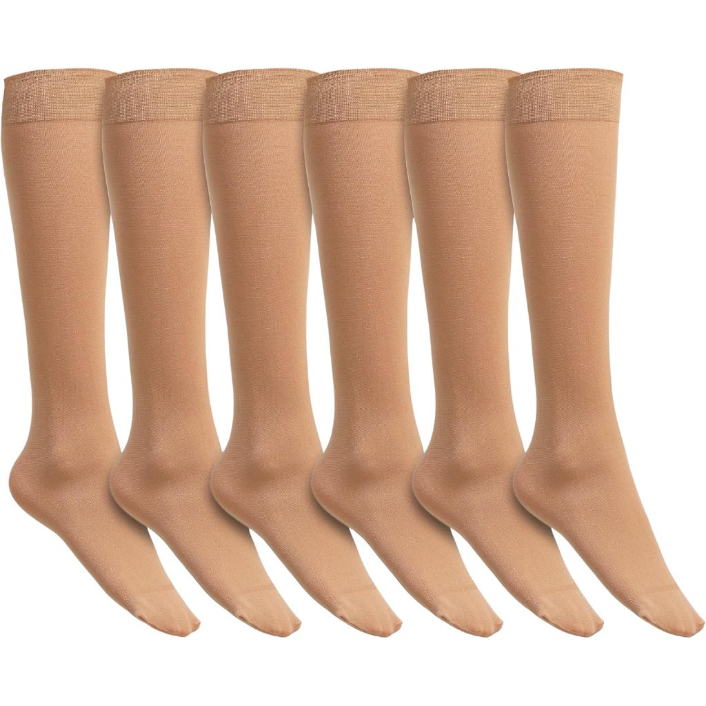 Winterlace Women’s Trouser Socks, Opaque Stretchy Nylon Knee High, Many Colors, 6 Pairs, Size 9-11