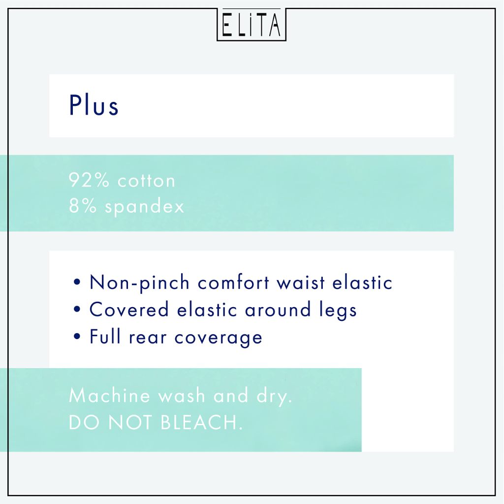 Elita Women's High Cut Plus Size Cotton Brief, Black - size XL