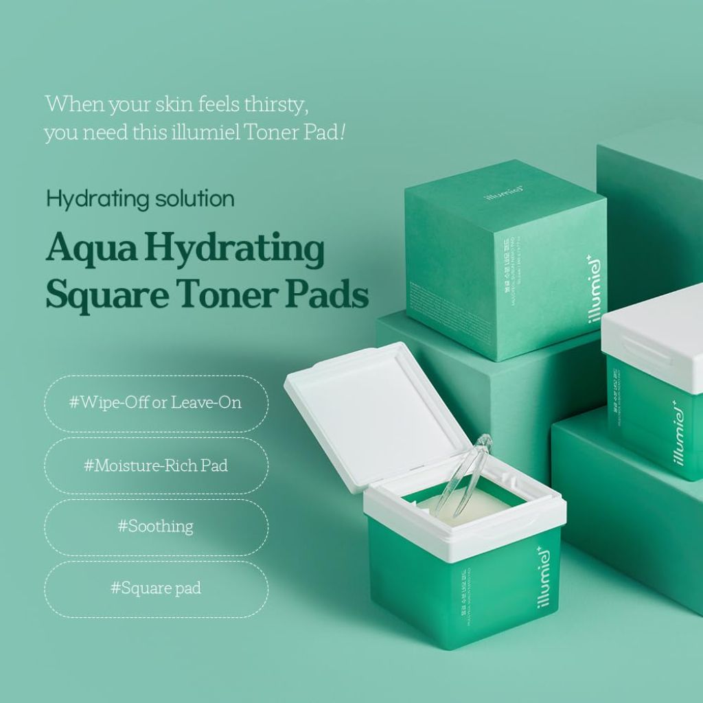 Illumiel Aqua Hydrating Square Toner Pads (Turquoise ) – 60 Pads
