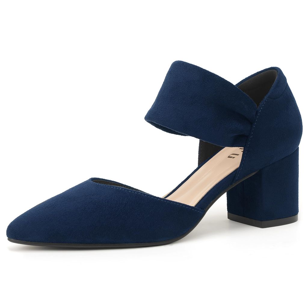 SZ 9, IDIFU IN2 Pumps Comfortable Formal Cute Ankle Strap Pumps Shoes (Navy Blue Suede)