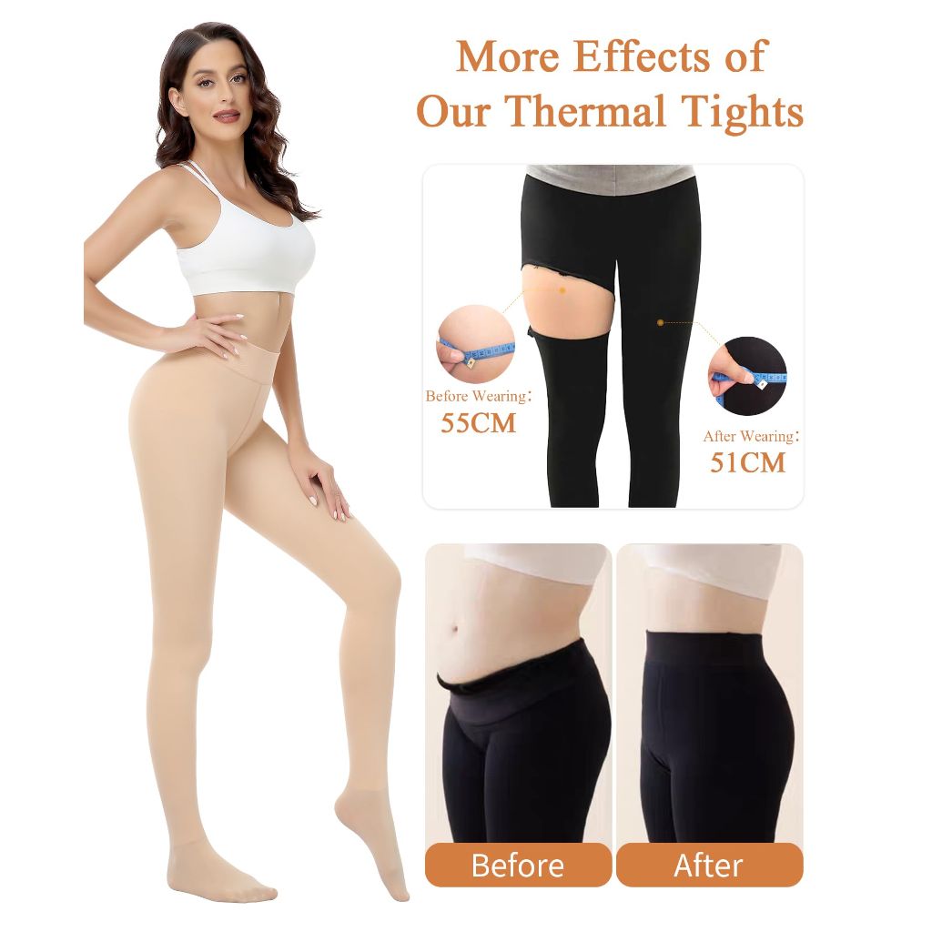 DOCUMO Fleece Lined Tights for Women (Thick Footed Nude, Large)
