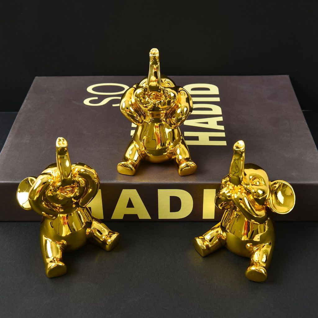 Small Set of 3 Elephant Statues (Golden)