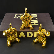 Small Set of 3 Elephant Statues (Golden)