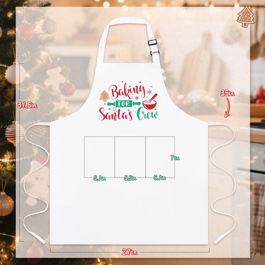 NLUS Christmas Aprons for Women Men with 3 Pockets, White