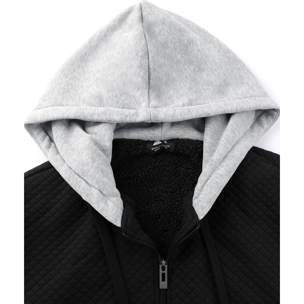 GEEK LIGHTING Mens Fleece Lined Hoodies Zip Up Waffle Knit Thicken Hooded Sweatshirts Winter Jackets, Black grey M