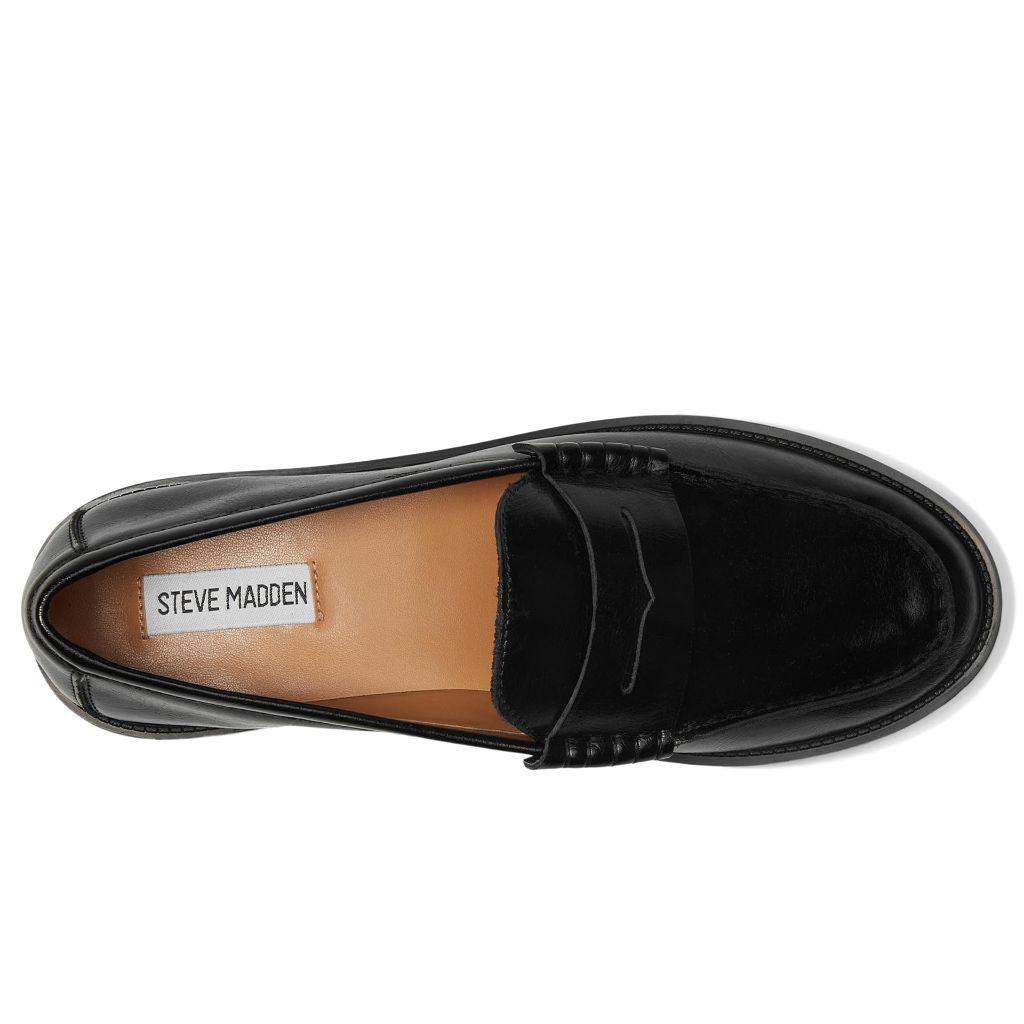 Steve Madden Women's Madison Loafer, Black Leather, 8.5