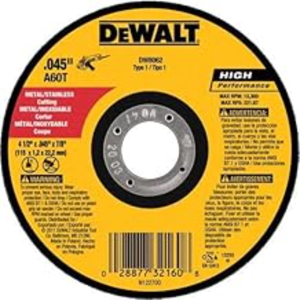 DEWALT 4 1/2 Cut Off Wheel, Angle Grinder Cutting Disc, 5 Pack, Aluminum Oxide Abrasive Chop with 7/8 Arbor for Metal Cutting, Grinding Wheels 4 1/2 in x .045 in (DW8062B5)