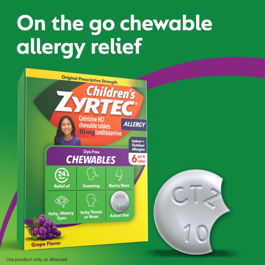 Zyrtec Children's Dye-Free Chewables Grape, 48 ct