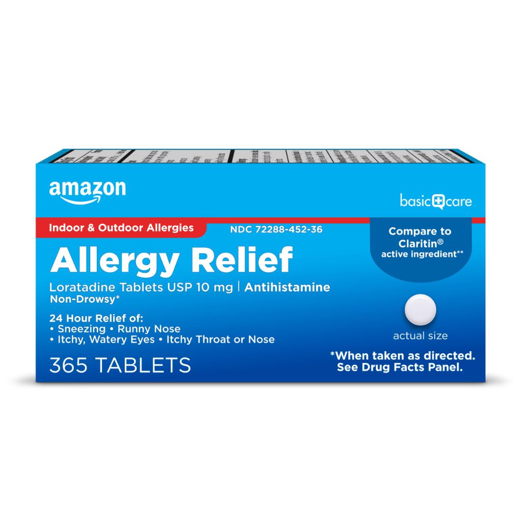 Amazon Basic Care Allergy Relief Loratadine Tablets 10 mg, 365 Count (Packaging may vary)