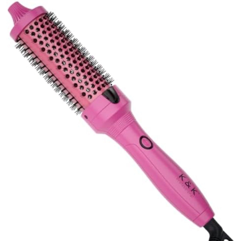 K&K Thermal Brush, 1.5 Inch Ionic Heated Round Brush, Professional Heated Ceramic Tourmaline Coating Curling Iron, Hot Styling Volumizing Tool, Dual Voltage, Pink