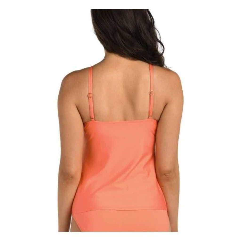 Women's 24th & Ocean Sketched Flora Cutout High Neck Swim Tankini - Size 10 (Coral)