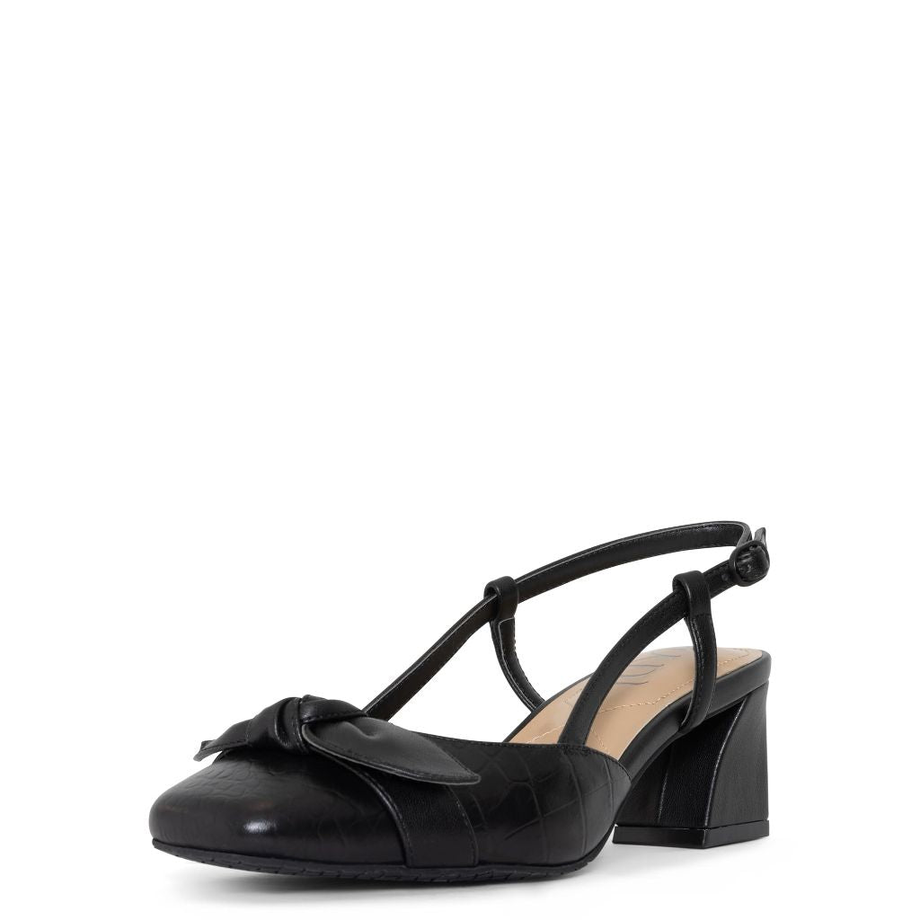 NYDJ Women's Sallie Crocco Leather Slingback Dress Pump, Black, Size 6