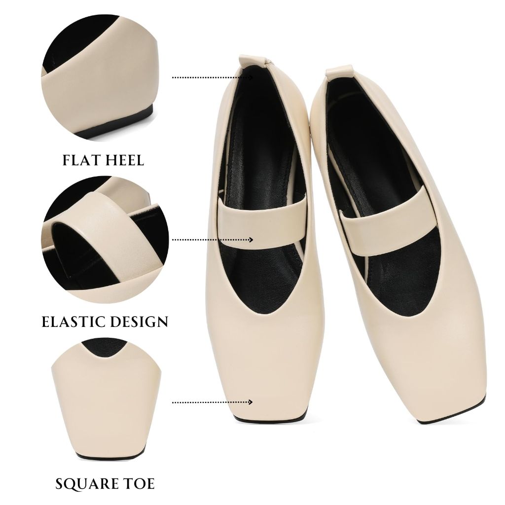 SZ 7, Uacllcau Ballet Flats Shoes for Women | Leather Beige