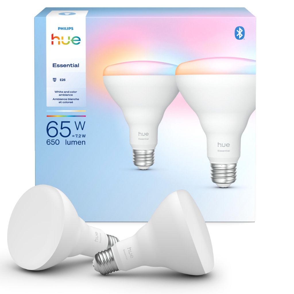 PHILIPS Hue Essential Smart LED BR30 Bulb 2-Pack, White and Color Ambiance
