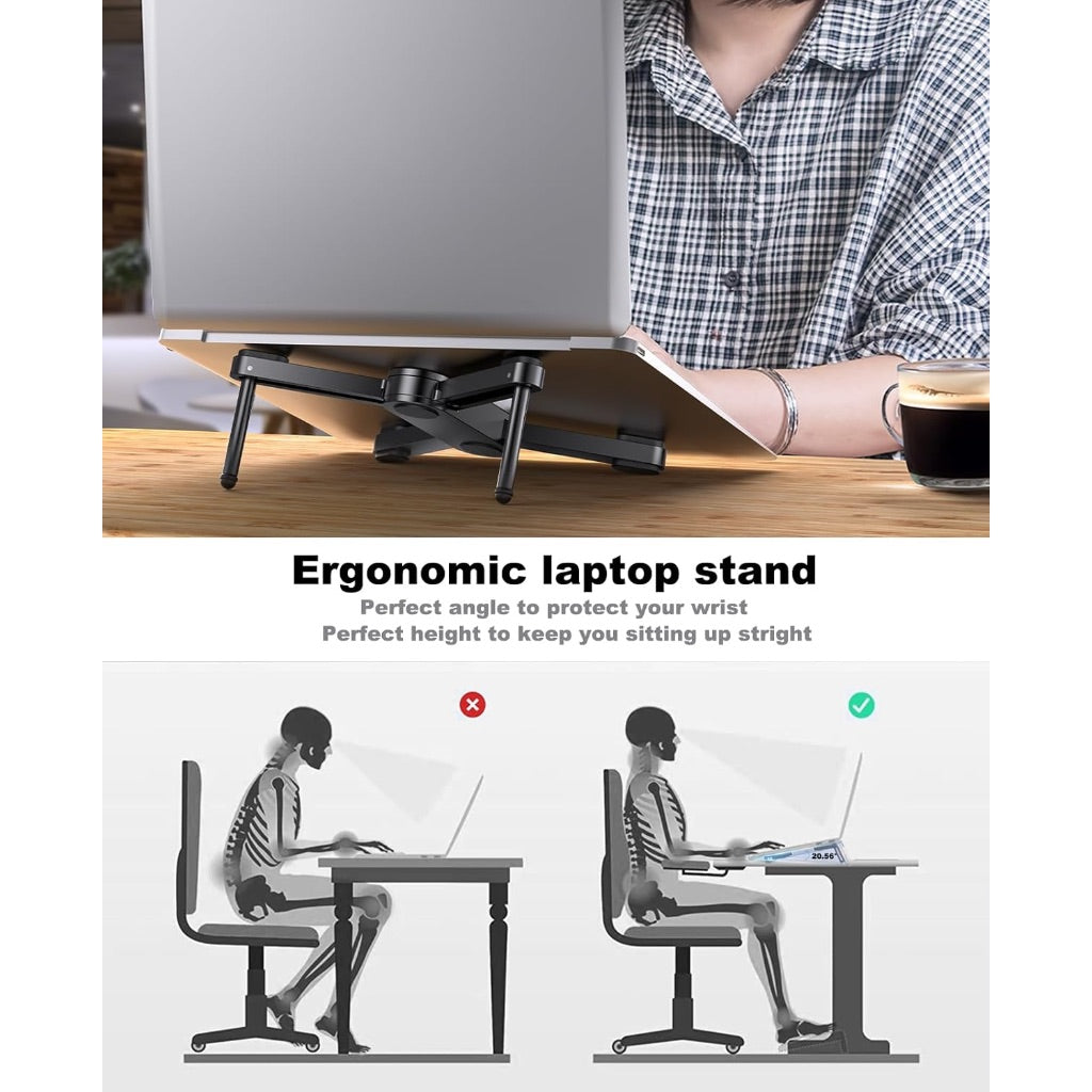 New Concept Laptop Stand - Adjustable Ergonomic Aluminum Riser for MacBook Pro/Air up to 15.6” - Foldable & Portable Computer Stand for Desk, Students, Office, Travel, Gaming - Black