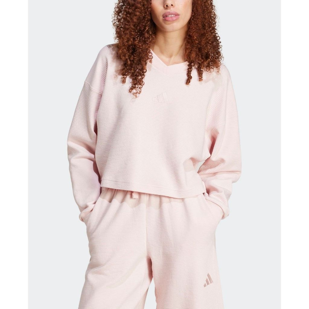 adidas Women's V-Neck Loose Fit Sweatshirt - Sandy Pink, Size M