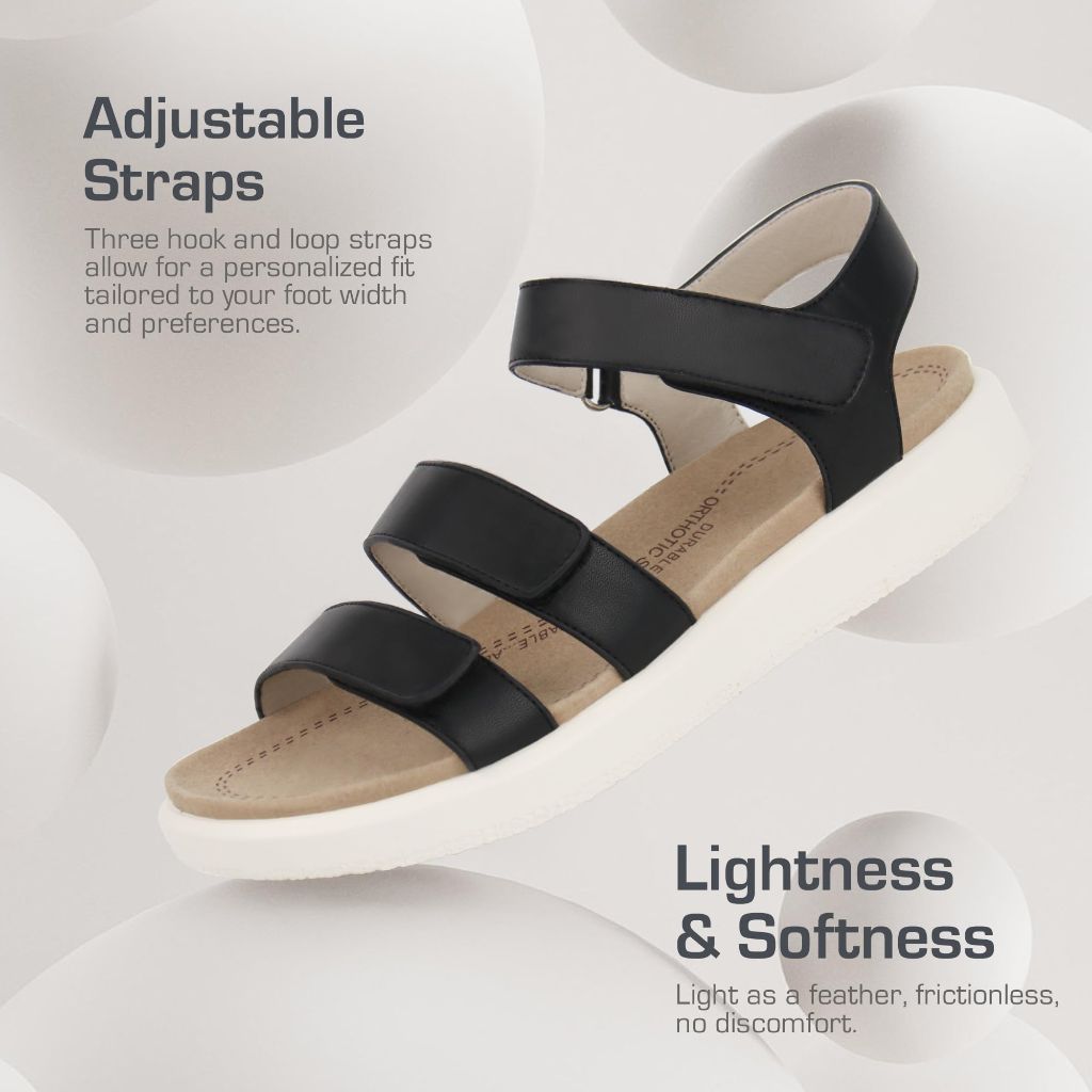 ORTOREX Women's Orthopedic Arch Support Sandals, Black, Size 8 (US, EU)