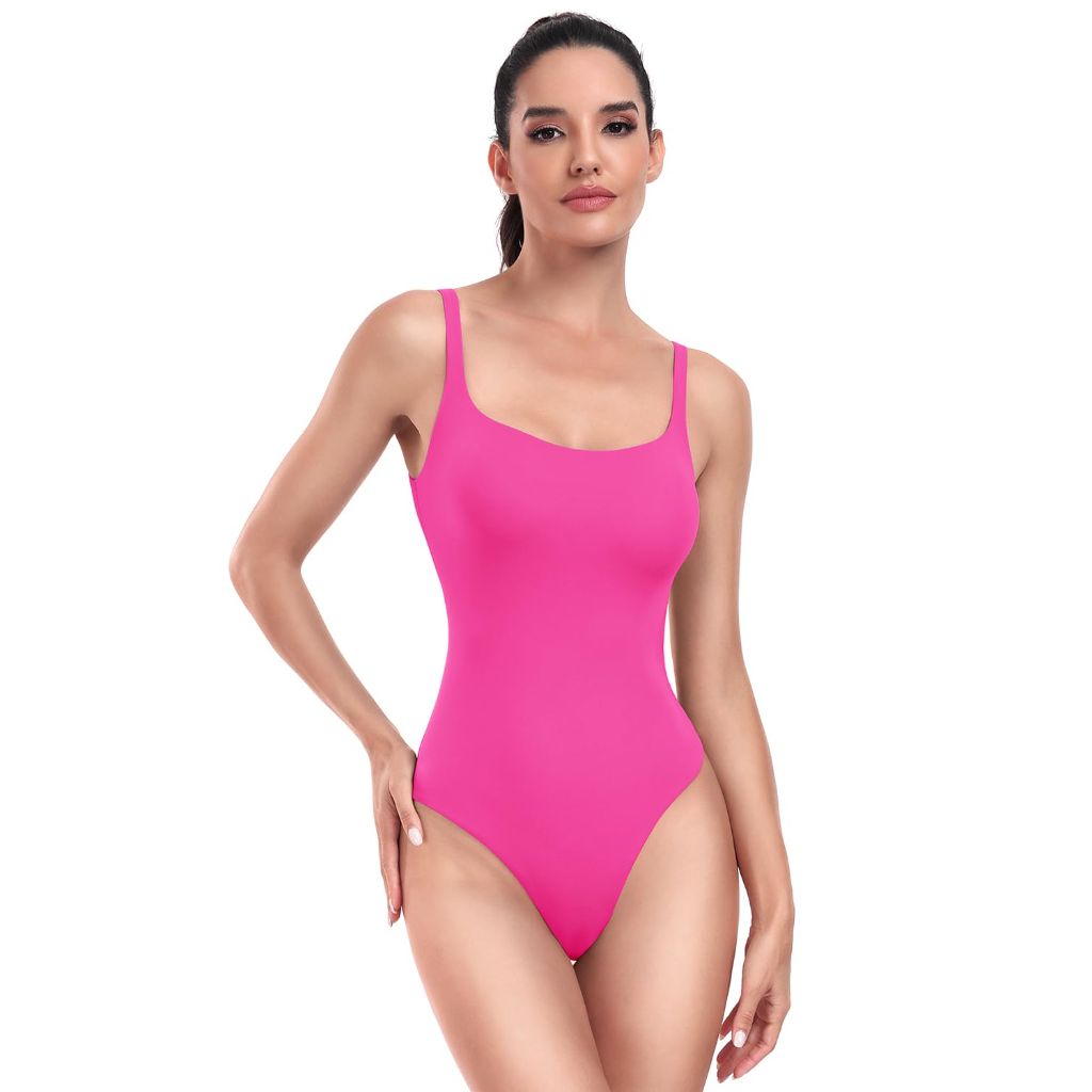 HeyNuts Women's Ultra Soft Square Neck Sleeveless Bodysuit, Sonic Pink L(12)