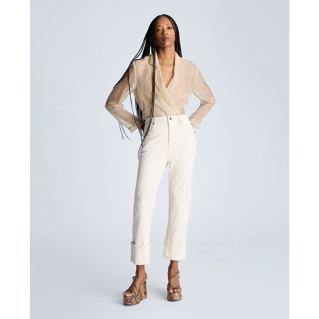 Kenneth Cole Women's High-Rise Straight-Leg Wide-Cuff Jeans - Ecru Wash, Size 8