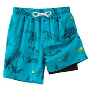 Angel season Boys Swim Trunks with Compression Liner Boxer Brief, Palm Grass Green Size 7-8 Years
