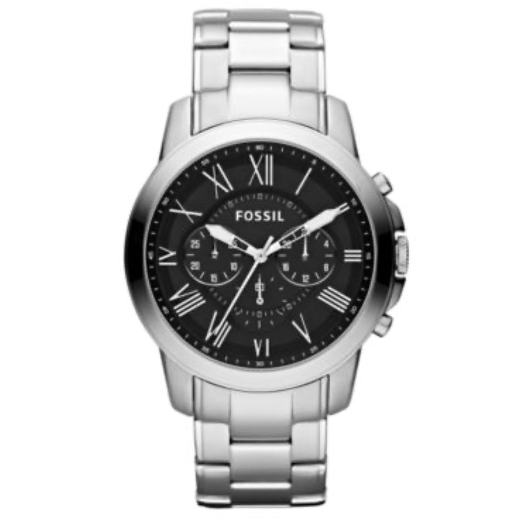 Men's Fossil Grant Chronograph Black Dial Stainless Steel 44mm Watch (FS4736)