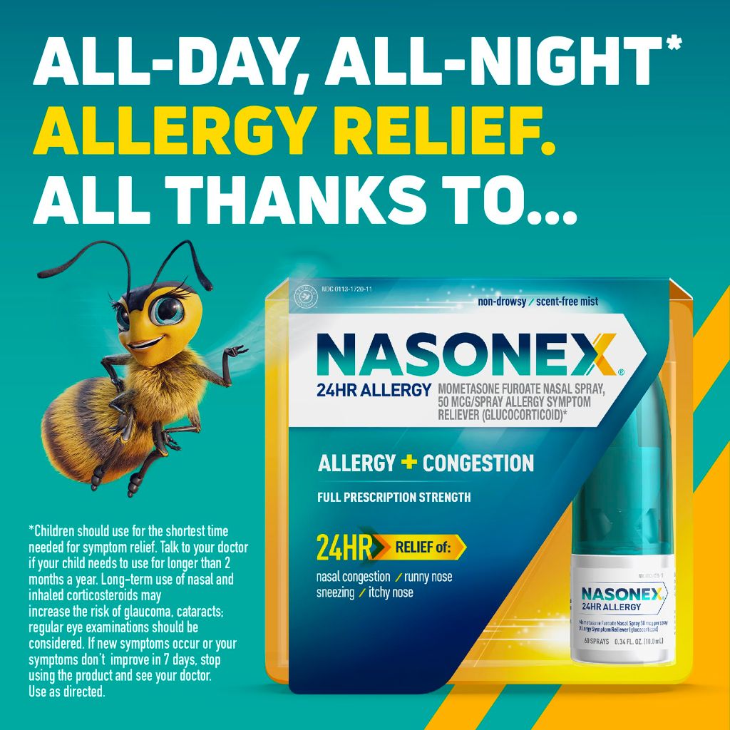 Nasonex 24HR Allergy Nasal Spray, Non-Drowsy, Scent-Free Mist, 120 Sprays