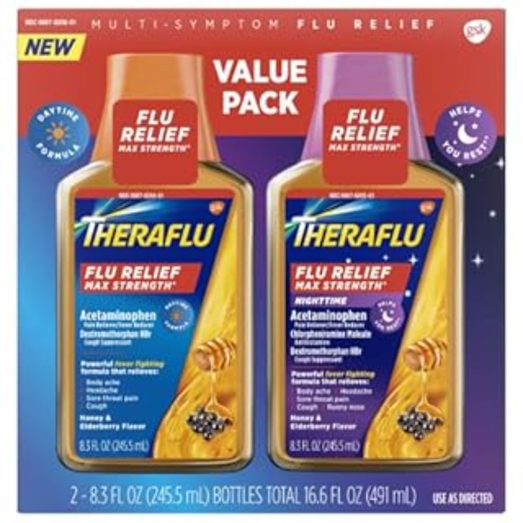 Theraflu Multi-Symptom Flu Relief Max Strength Day & Night Liquid - Honey Elderberry - 16.6 fl oz