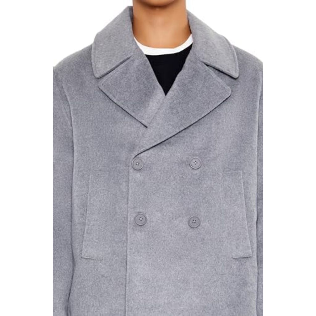Forever 21 Men's Notched Double-Breasted Coat - Gray, Size XXL