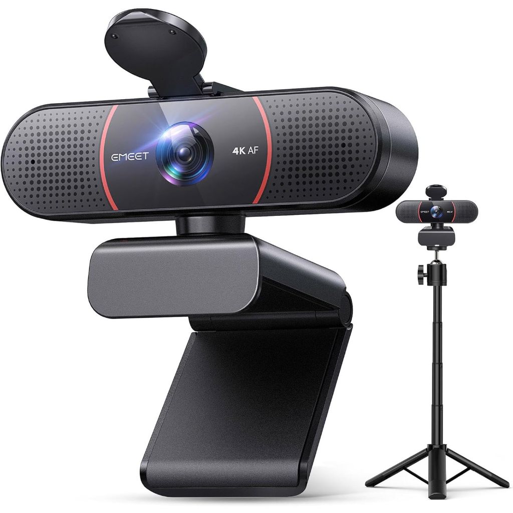 EMEET C960 4K Webcam with Tripod, 4K UHD Sony Sensor, 3 Adjustable Height Mini Tripod w/Privacy Cover, PDAF Auto Focus, Dual Noise-Cancelling Mics, Auto Light Correction, Perfect for Online Meetings