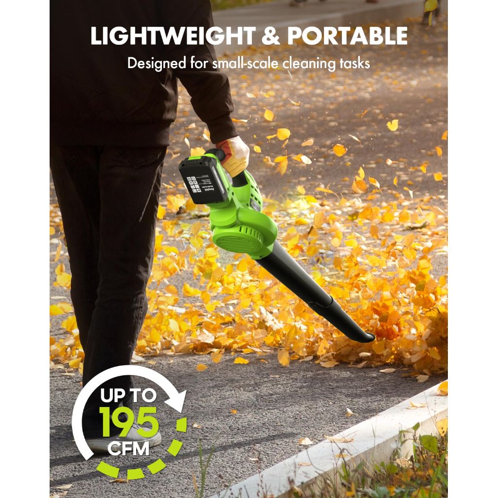 Anykit Leaf Blower, Cordless Leaf Blower with Battery and Charger, 20V Electric Leaf Blower Cordless, 2 Speed Modes, Handheld Lightweight Blower for Blowing Patio/Driveway (Green)