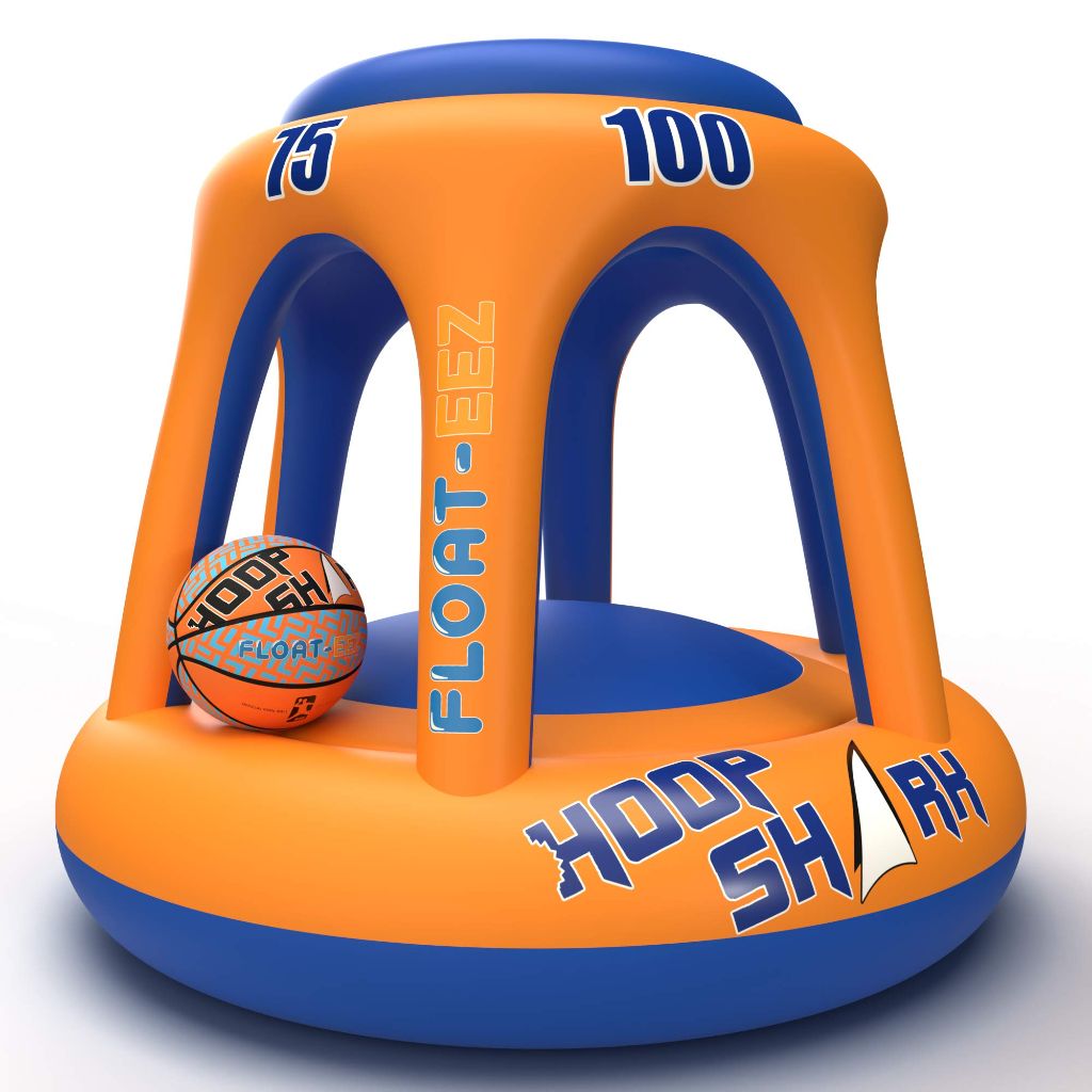 Swimming Pool Basketball Hoop Set by Hoop Shark - Orange/Blue - Inflatable Hoop with Ball