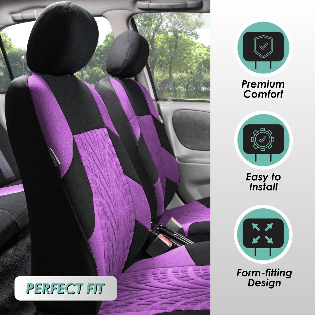 FH Group Full Set Premium Cloth Car Seat Covers - Universal Fit, Low Back Front Seat Covers, Purple