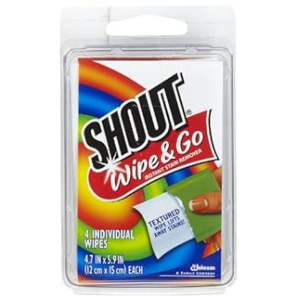 Shout Wipe & Go Travel Wipes for Fabric Instant Stain Remover - 4ct