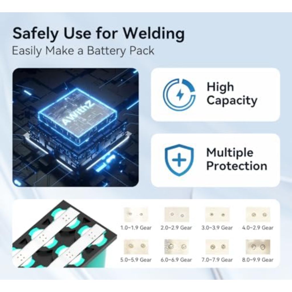 AWithZ Battery Spot Welder, 1.5" LCD Screen, Recyclable 11000mAh, 99 Gears for 18650 Battery